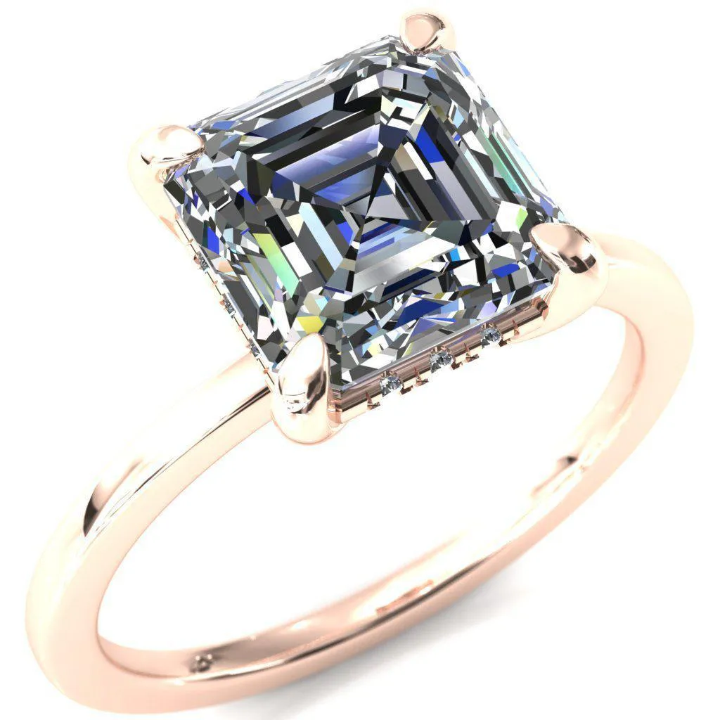 Carmeli Asscher Moissanite 4 Claw Prong Micro Pave Diamond Rail Engagement Ring