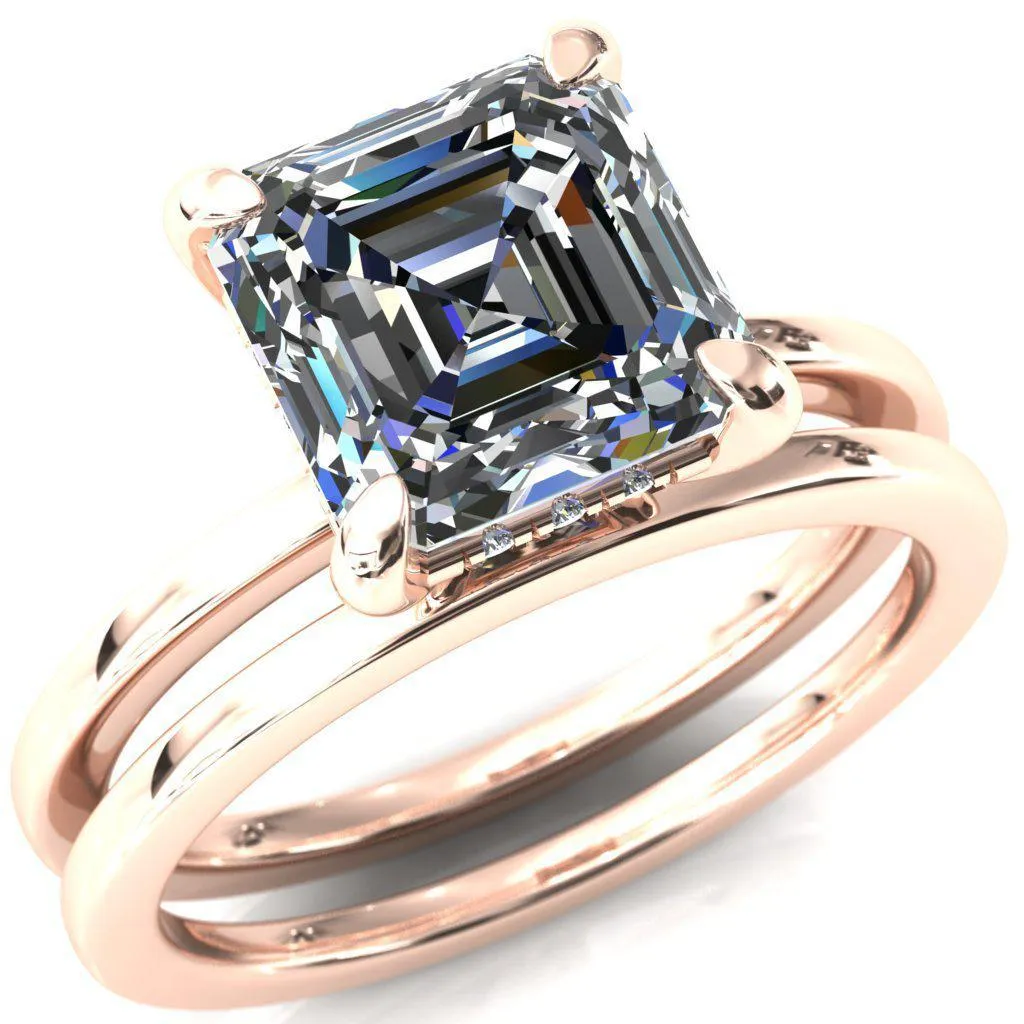 Carmeli Asscher Moissanite 4 Claw Prong Micro Pave Diamond Rail Engagement Ring