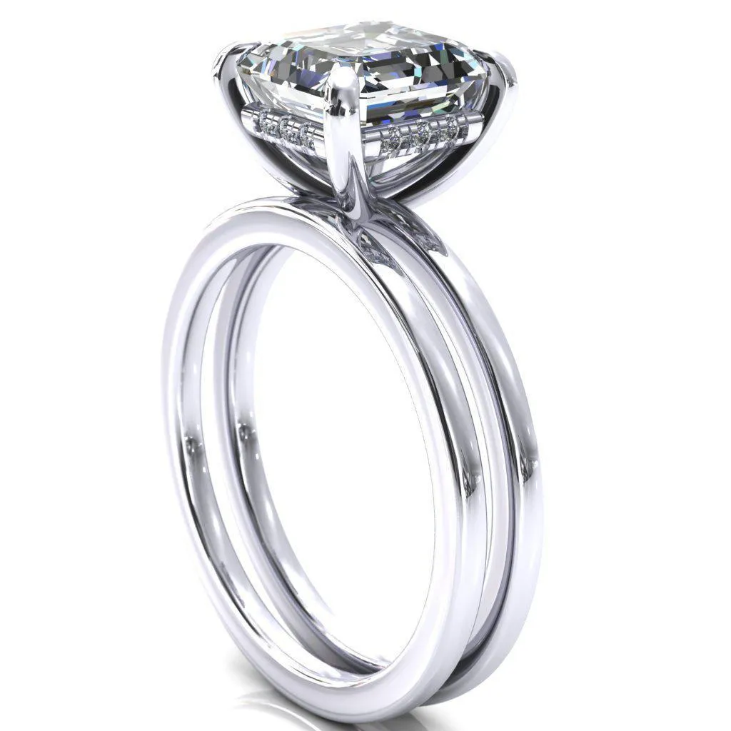 Carmeli Asscher Moissanite 4 Claw Prong Micro Pave Diamond Rail Engagement Ring