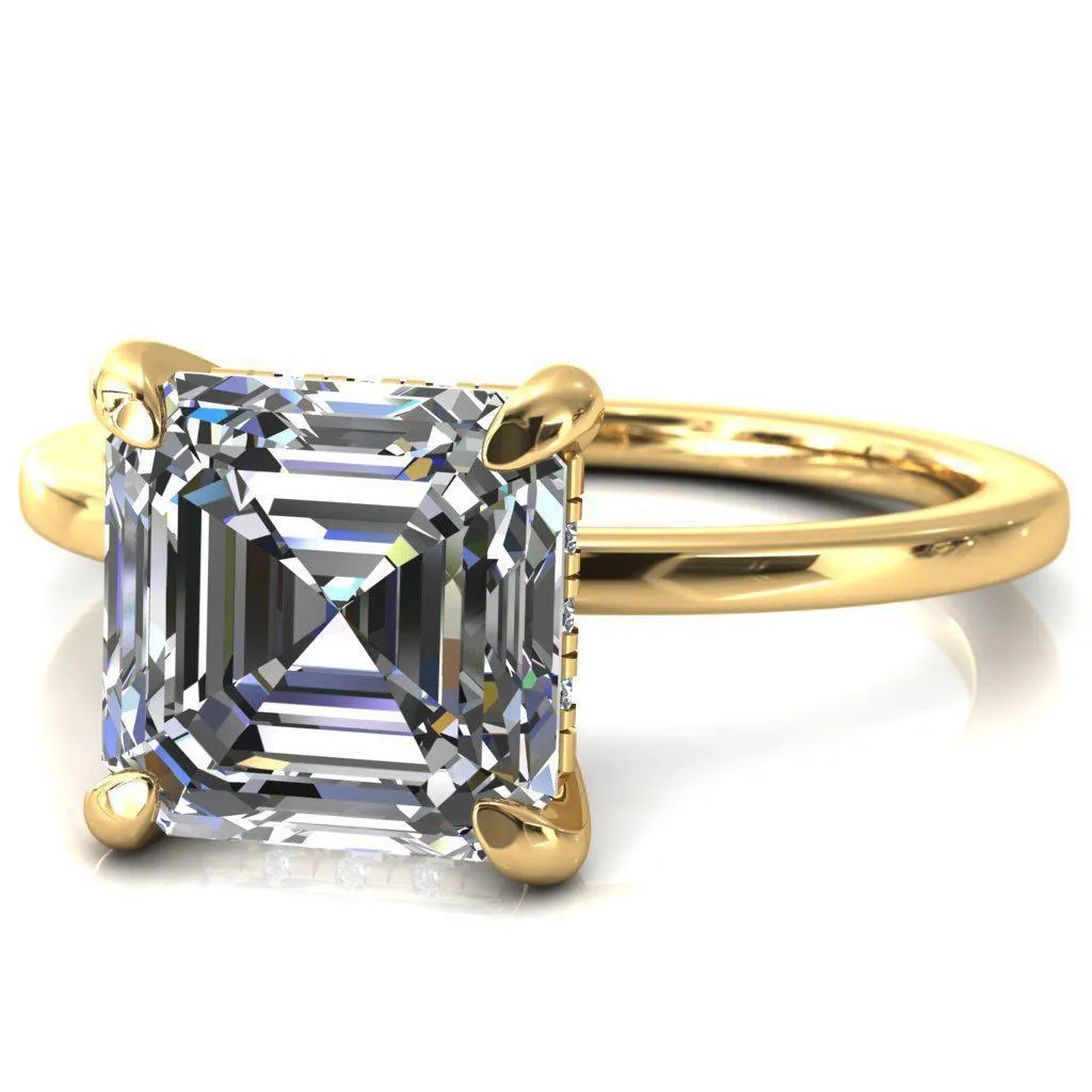 Carmeli Asscher Moissanite 4 Claw Prong Micro Pave Diamond Rail Engagement Ring