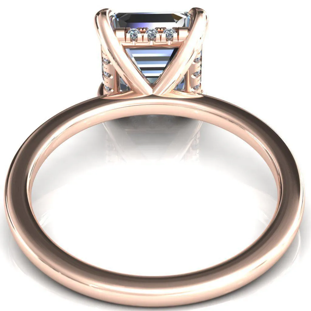 Carmeli Asscher Moissanite 4 Claw Prong Micro Pave Diamond Rail Engagement Ring