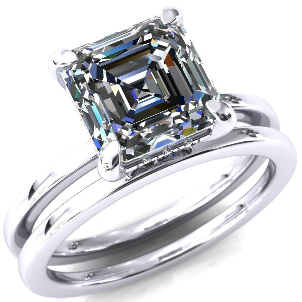 Carmeli Asscher Moissanite 4 Claw Prong Micro Pave Diamond Rail Engagement Ring