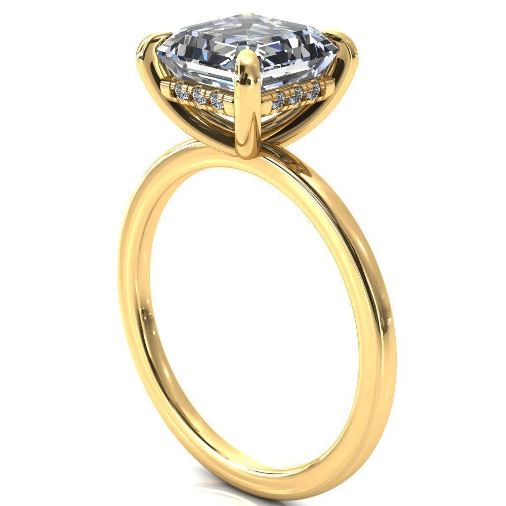 Carmeli Asscher Moissanite 4 Claw Prong Micro Pave Diamond Rail Engagement Ring