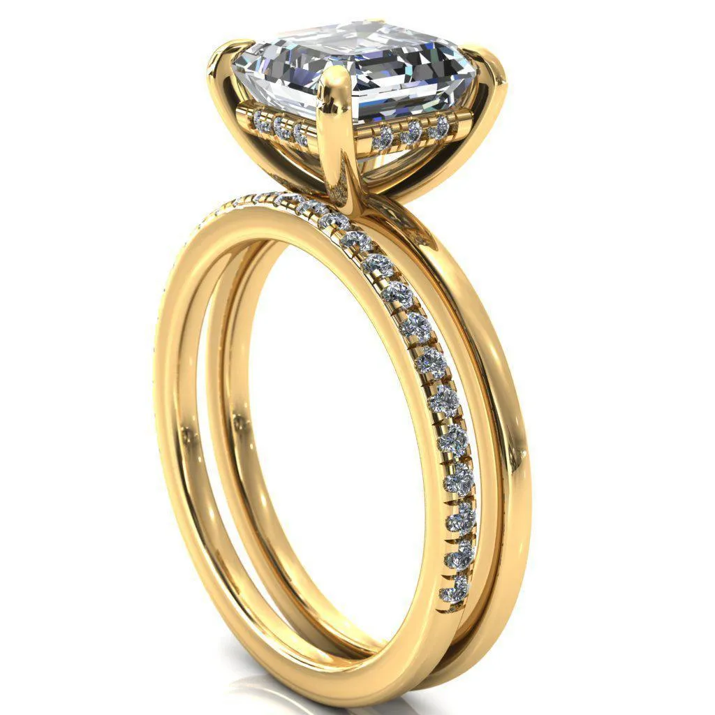 Carmeli Asscher Moissanite 4 Claw Prong Micro Pave Diamond Rail Engagement Ring