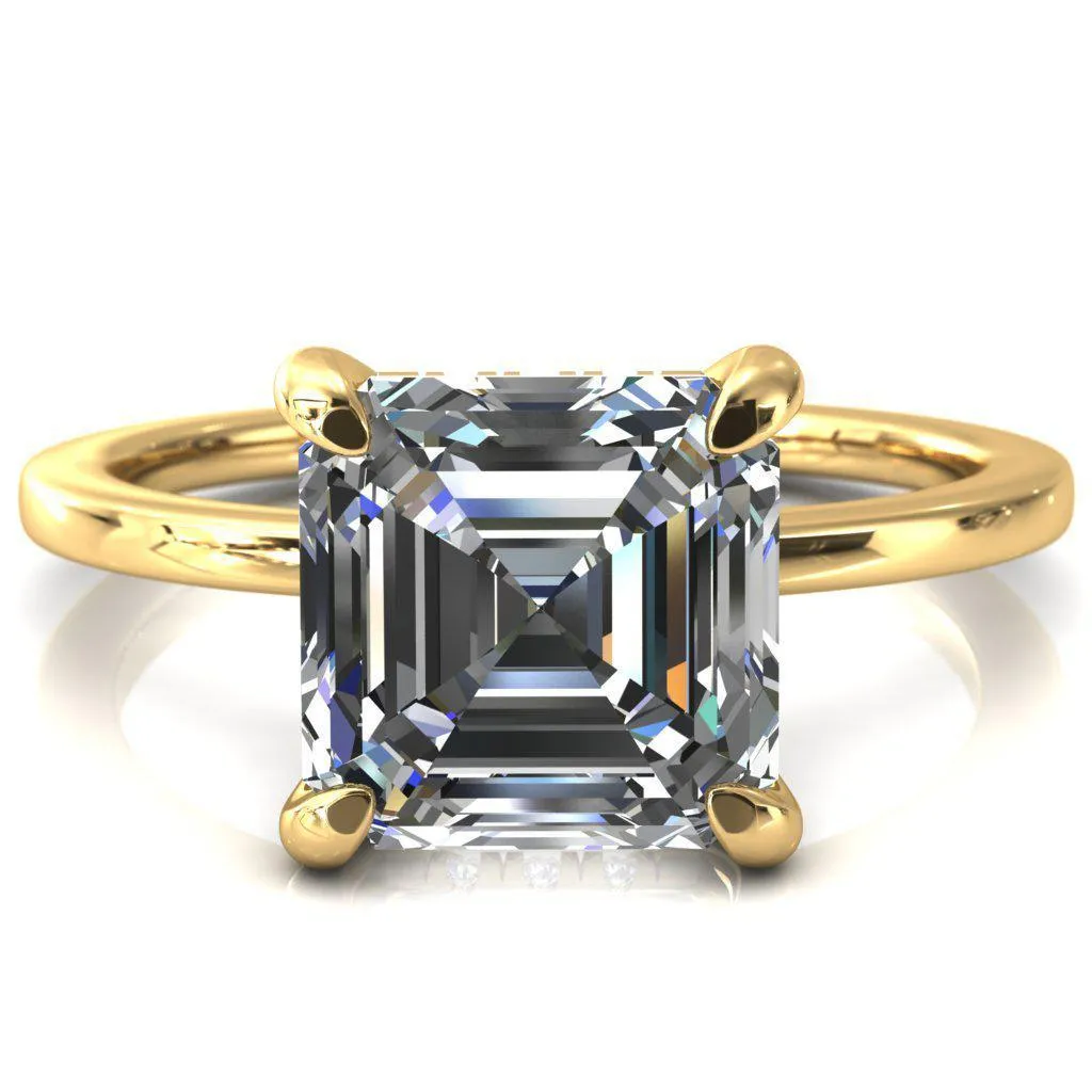 Carmeli Asscher Moissanite 4 Claw Prong Micro Pave Diamond Rail Engagement Ring