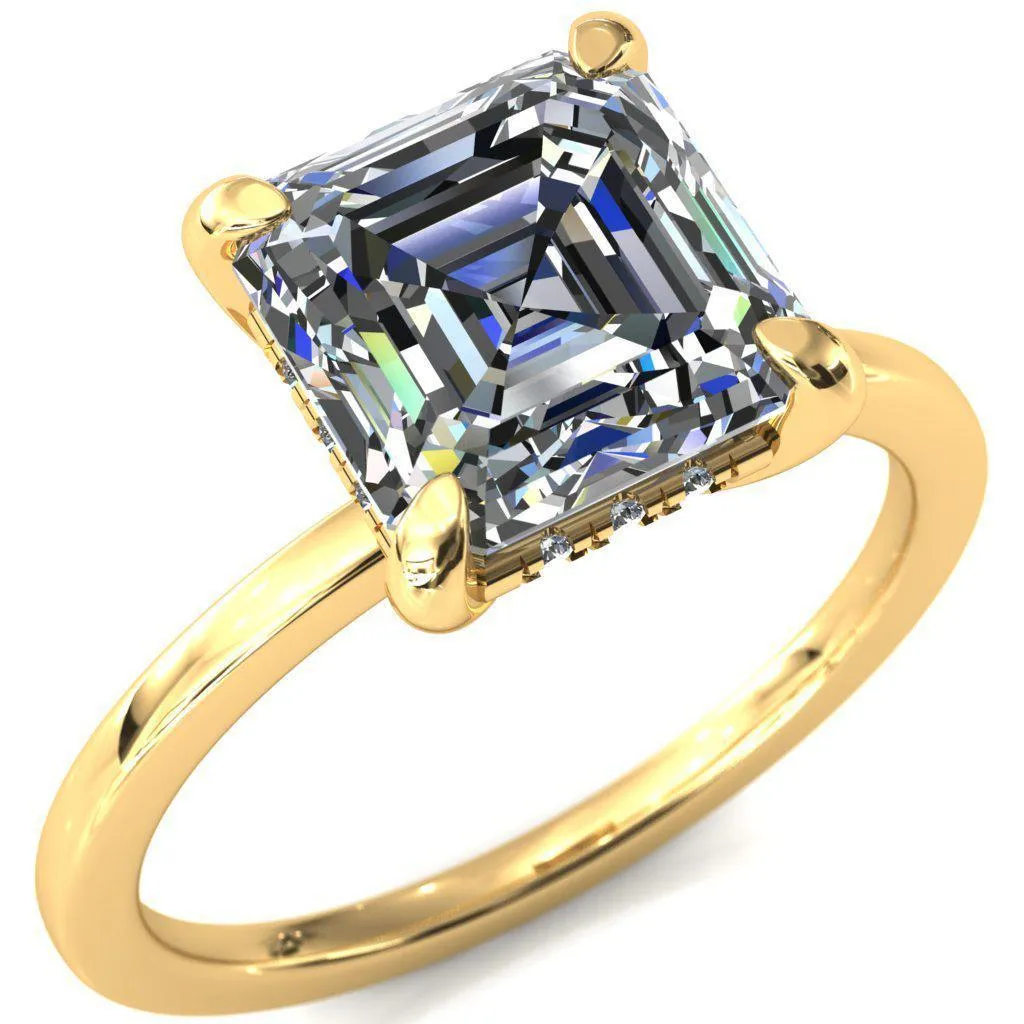 Carmeli Asscher Moissanite 4 Claw Prong Micro Pave Diamond Rail Engagement Ring