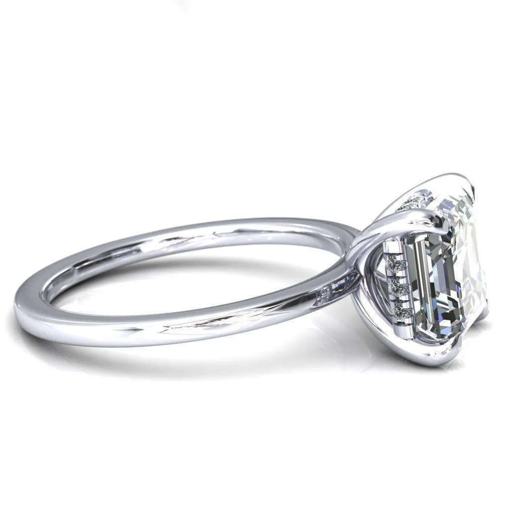 Carmeli Asscher Moissanite 4 Claw Prong Micro Pave Diamond Rail Engagement Ring