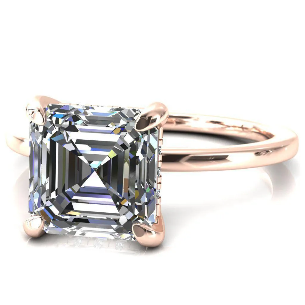Carmeli Asscher Moissanite 4 Claw Prong Micro Pave Diamond Rail Engagement Ring