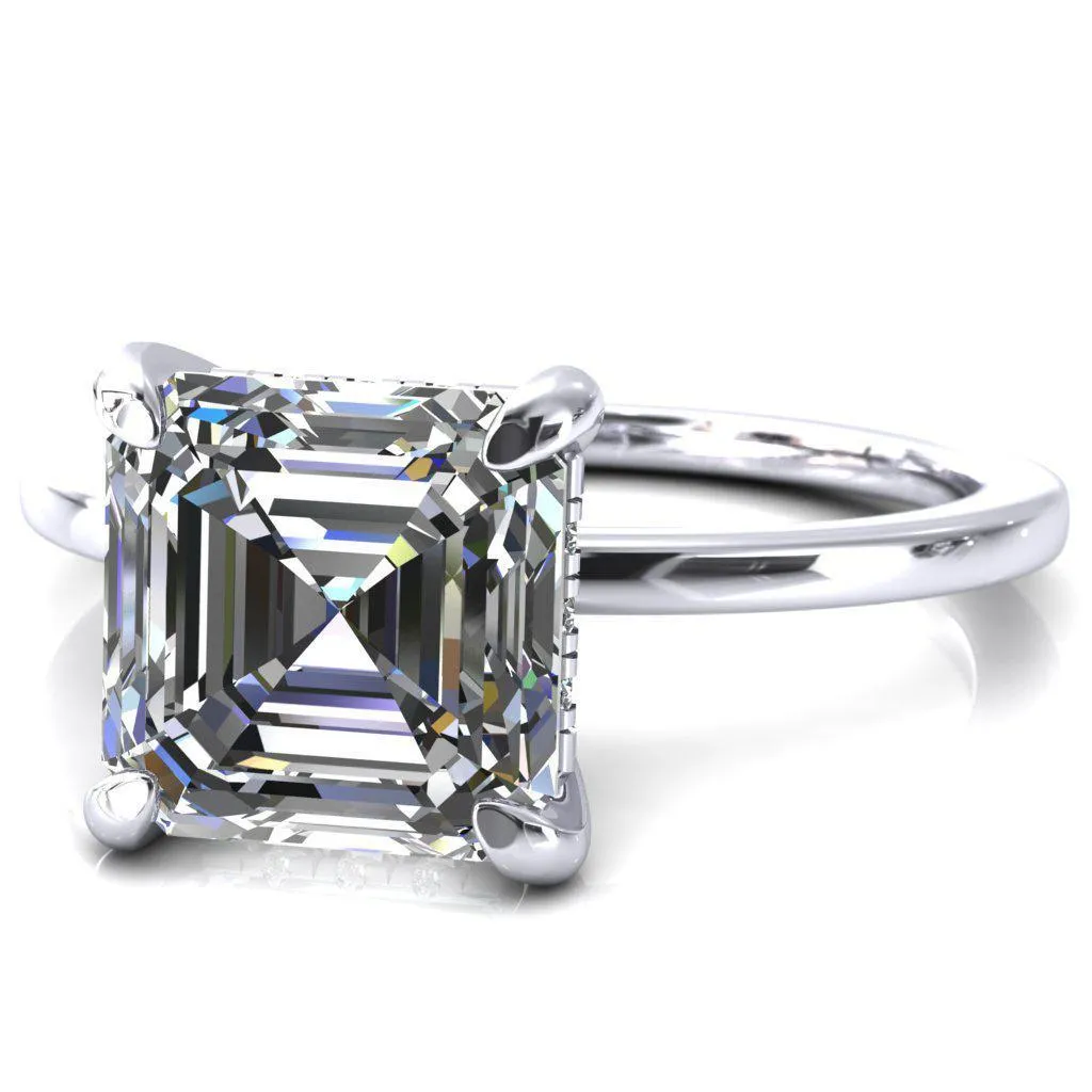 Carmeli Asscher Moissanite 4 Claw Prong Micro Pave Diamond Rail Engagement Ring