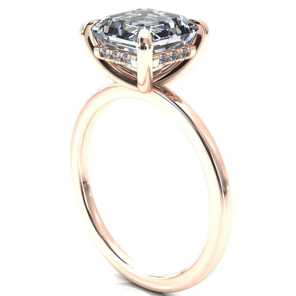 Carmeli Asscher Moissanite 4 Claw Prong Micro Pave Diamond Rail Engagement Ring