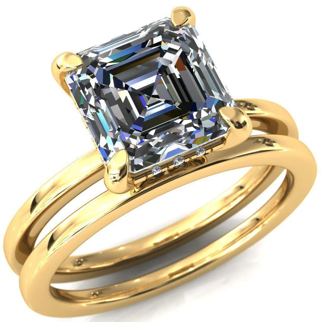 Carmeli Asscher Moissanite 4 Claw Prong Micro Pave Diamond Rail Engagement Ring