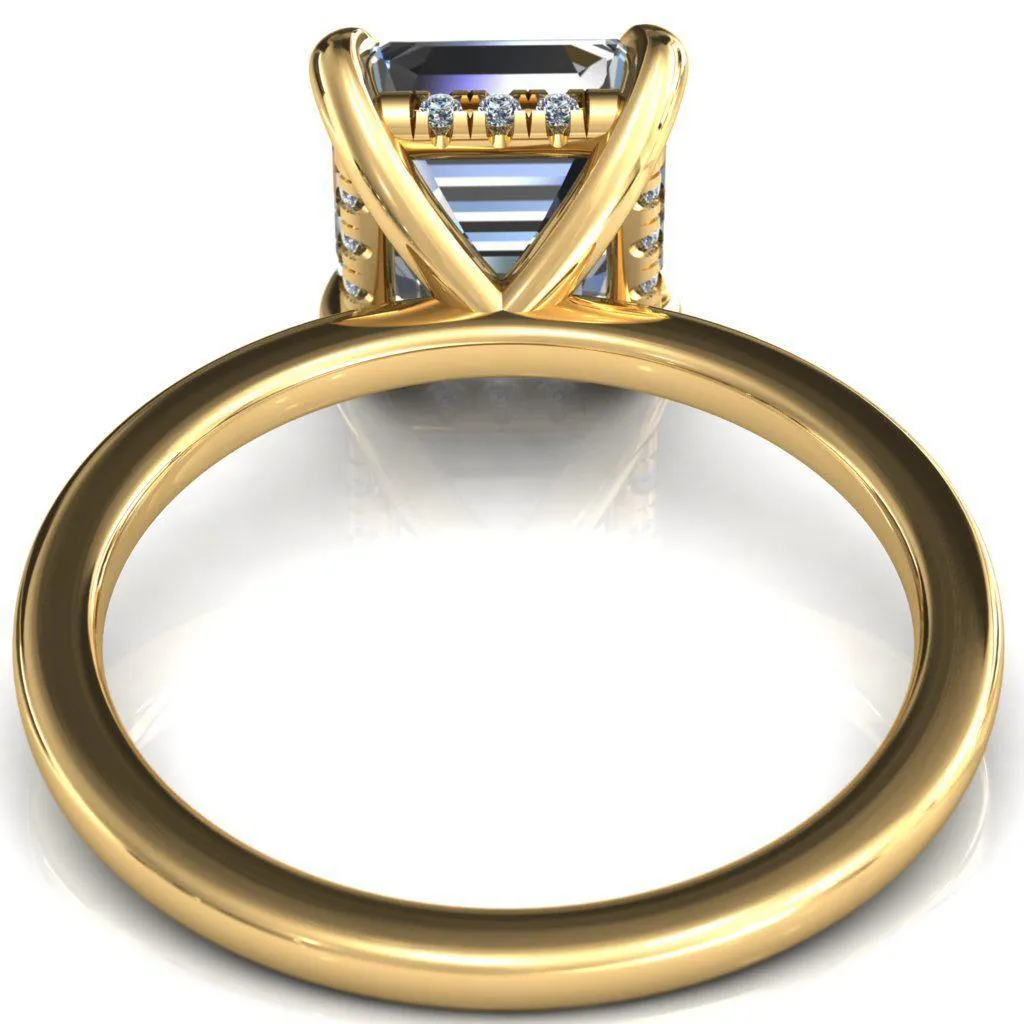 Carmeli Asscher Moissanite 4 Claw Prong Micro Pave Diamond Rail Engagement Ring