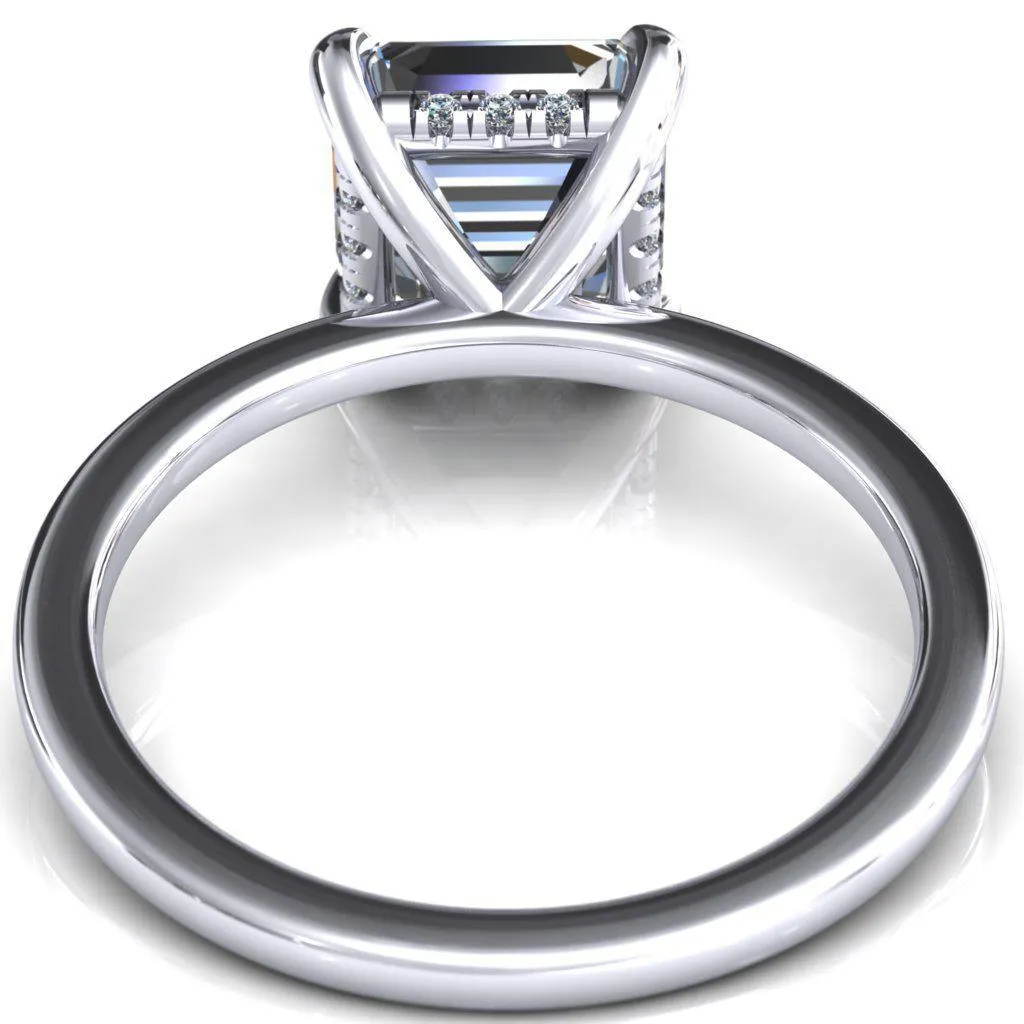 Carmeli Asscher Moissanite 4 Claw Prong Micro Pave Diamond Rail Engagement Ring