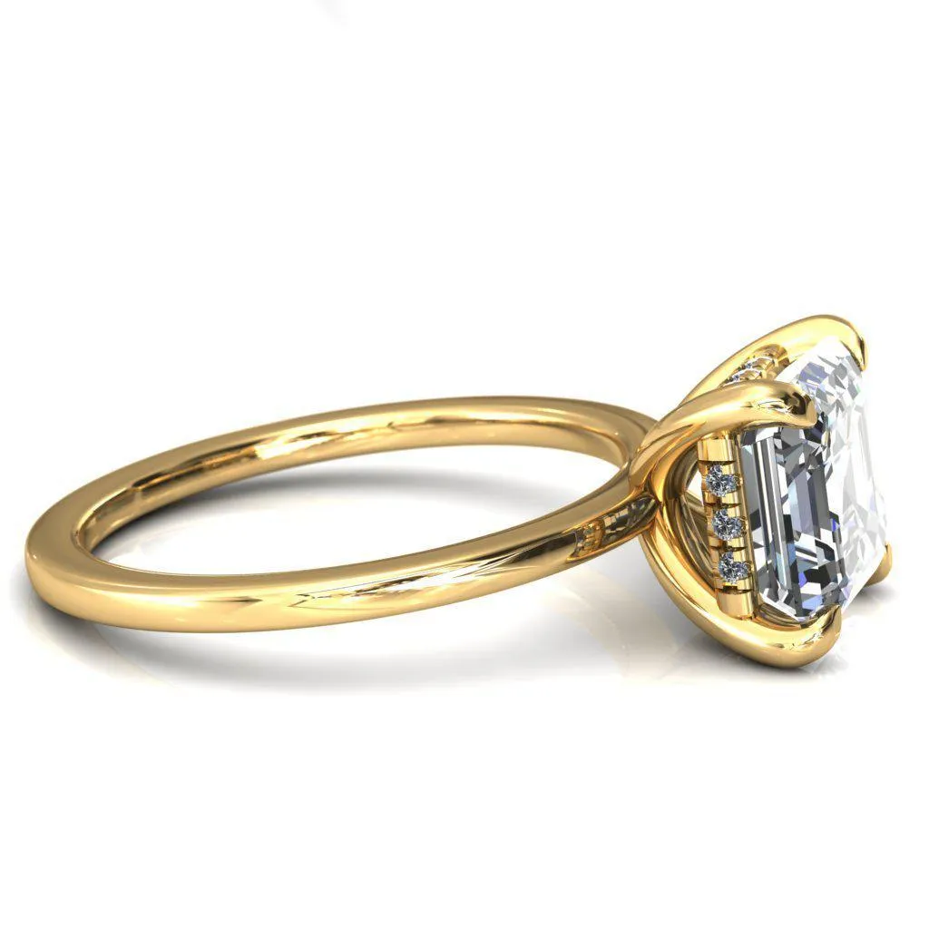Carmeli Asscher Moissanite 4 Claw Prong Micro Pave Diamond Rail Engagement Ring