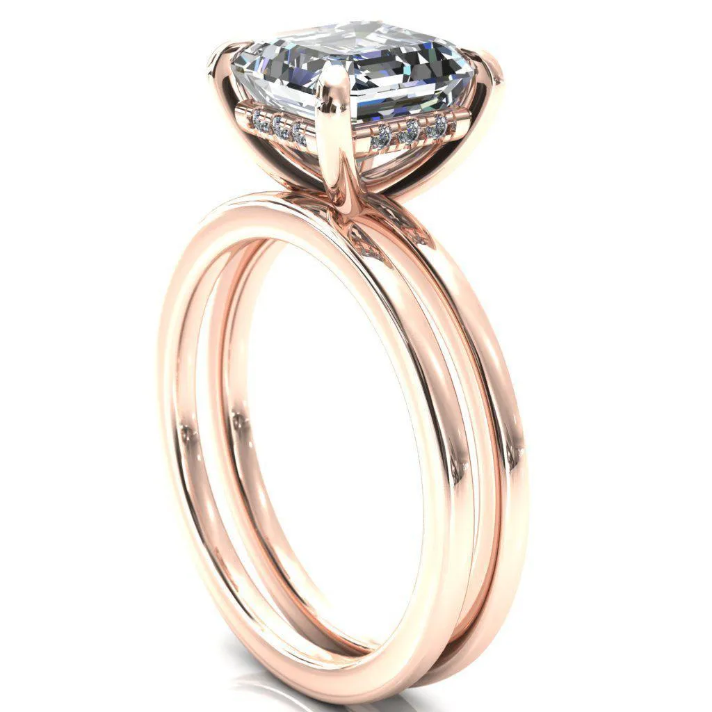 Carmeli Asscher Moissanite 4 Claw Prong Micro Pave Diamond Rail Engagement Ring