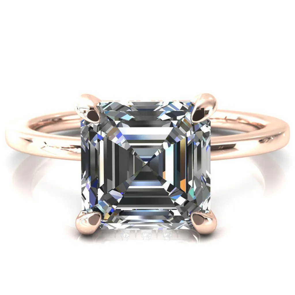 Carmeli Asscher Moissanite 4 Claw Prong Micro Pave Diamond Rail Engagement Ring
