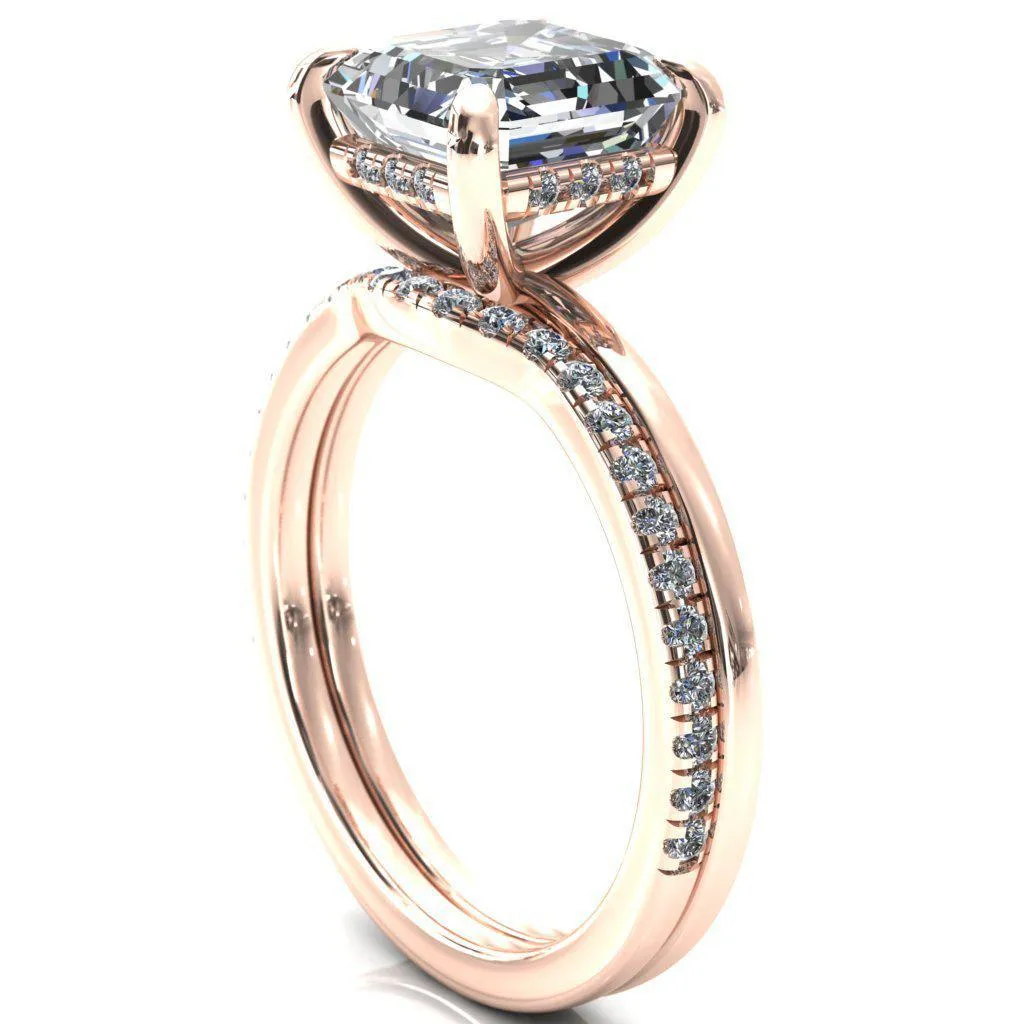 Carmeli Asscher Moissanite 4 Claw Prong Micro Pave Diamond Rail Engagement Ring