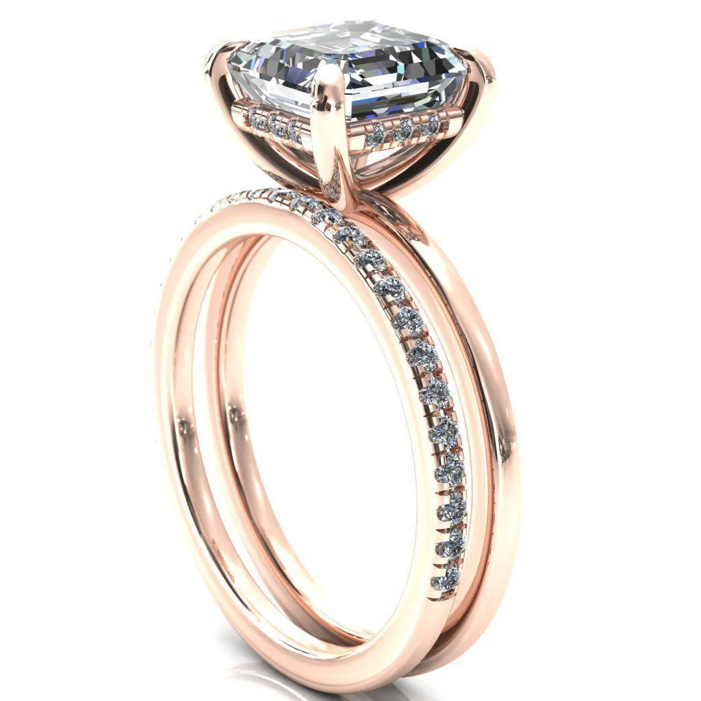 Carmeli Asscher Moissanite 4 Claw Prong Micro Pave Diamond Rail Engagement Ring