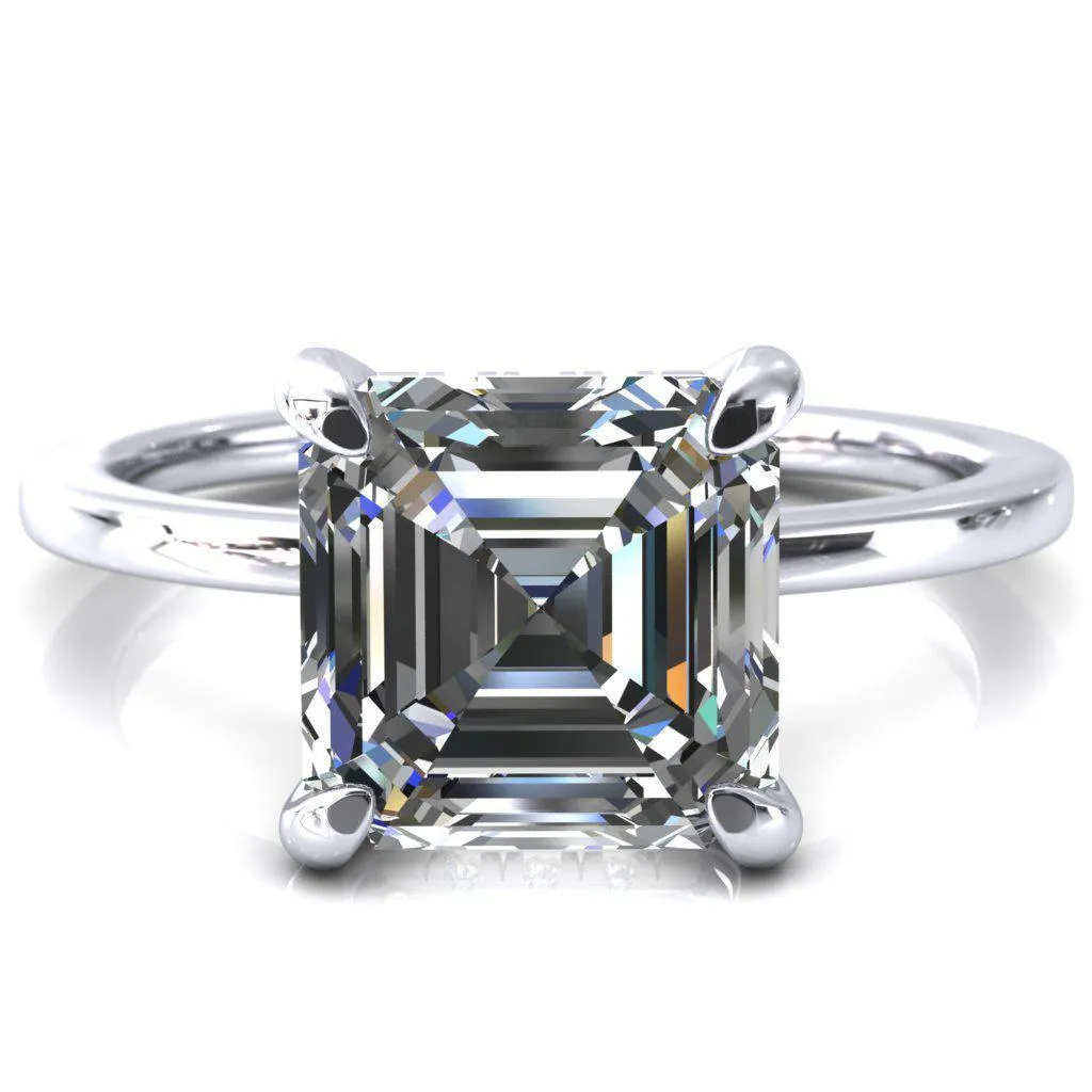 Carmeli Asscher Moissanite 4 Claw Prong Micro Pave Diamond Rail Engagement Ring