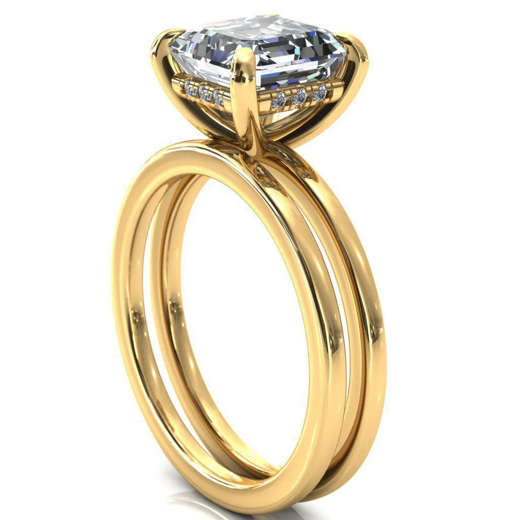 Carmeli Asscher Moissanite 4 Claw Prong Micro Pave Diamond Rail Engagement Ring