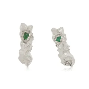 Carved In The Rock Earrings Silver with Raw Emeralds