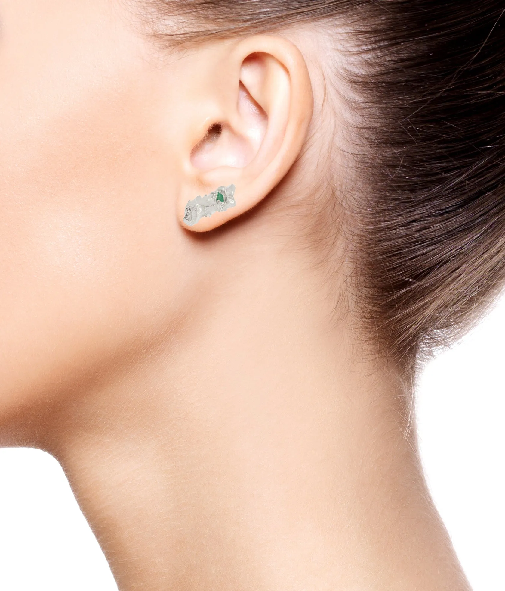 Carved In The Rock Earrings Silver with Raw Emeralds