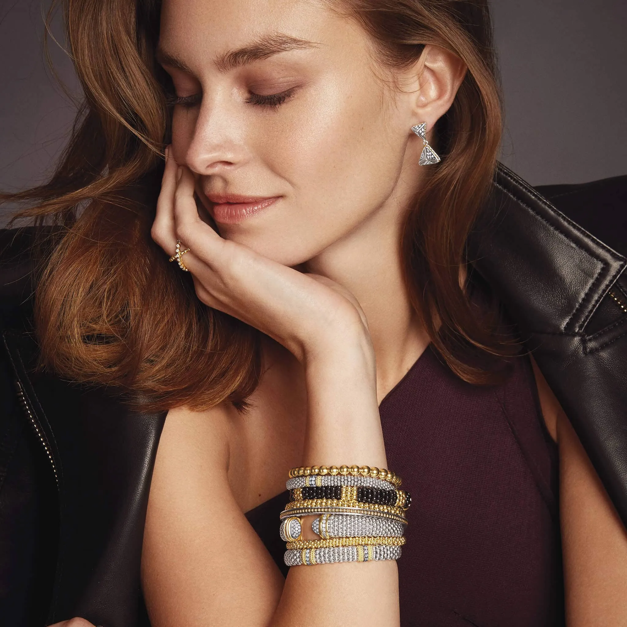Caviar Lux Three Station Diamond Caviar Bracelet | 9mm