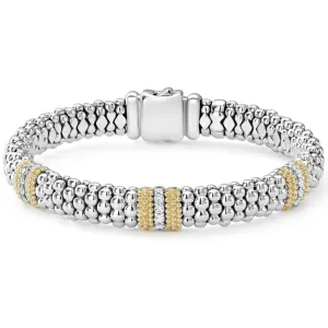 Caviar Lux Three Station Diamond Caviar Bracelet | 9mm