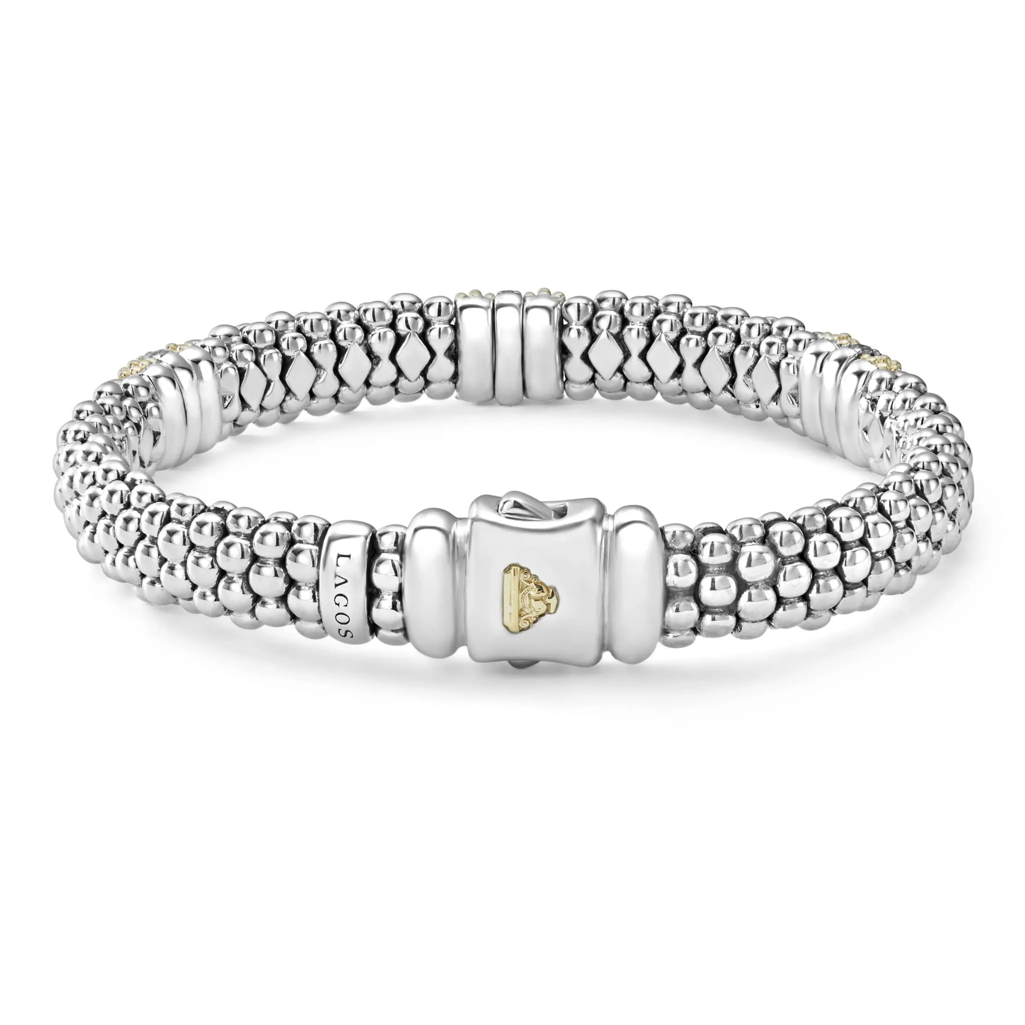 Caviar Lux Three Station Diamond Caviar Bracelet | 9mm