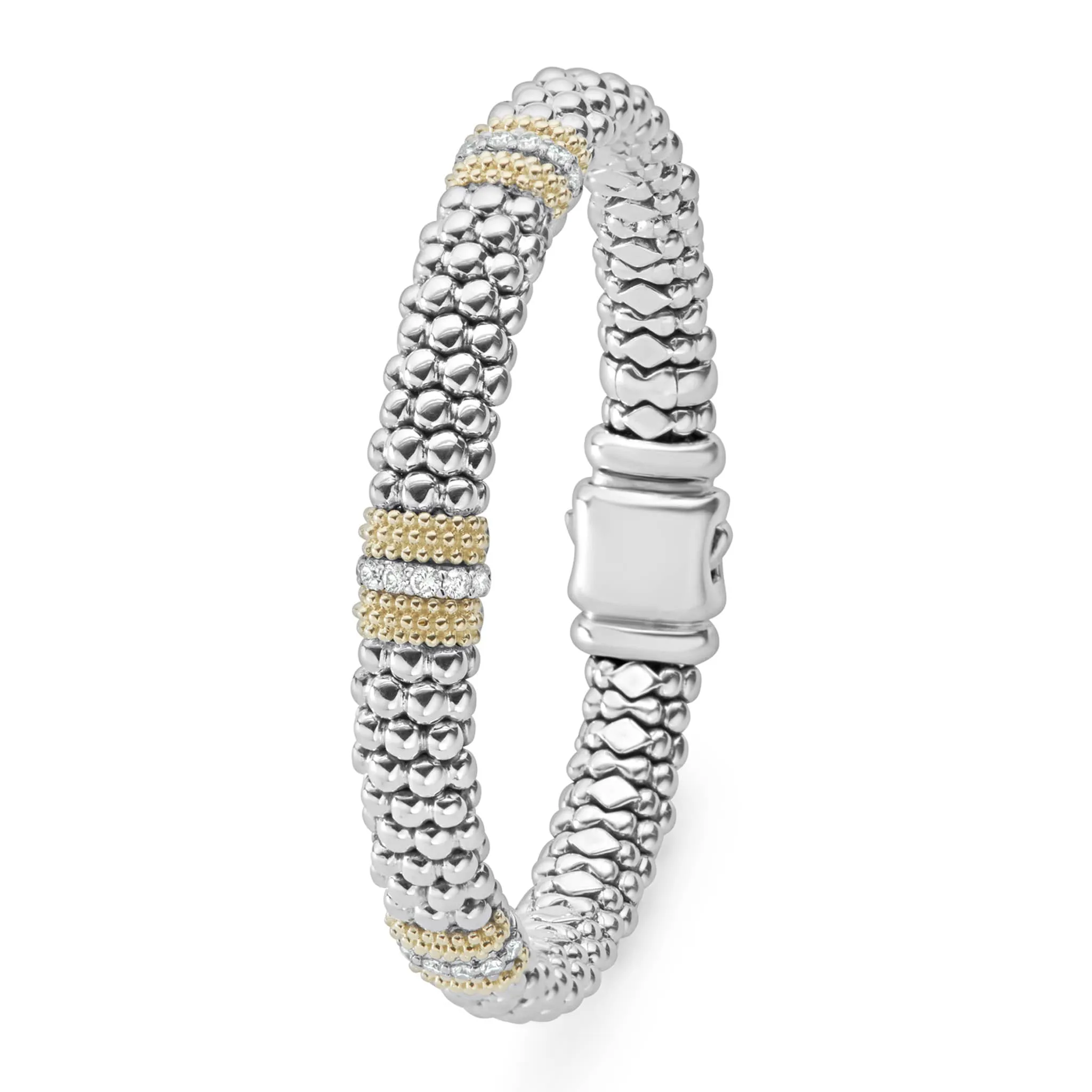 Caviar Lux Three Station Diamond Caviar Bracelet | 9mm