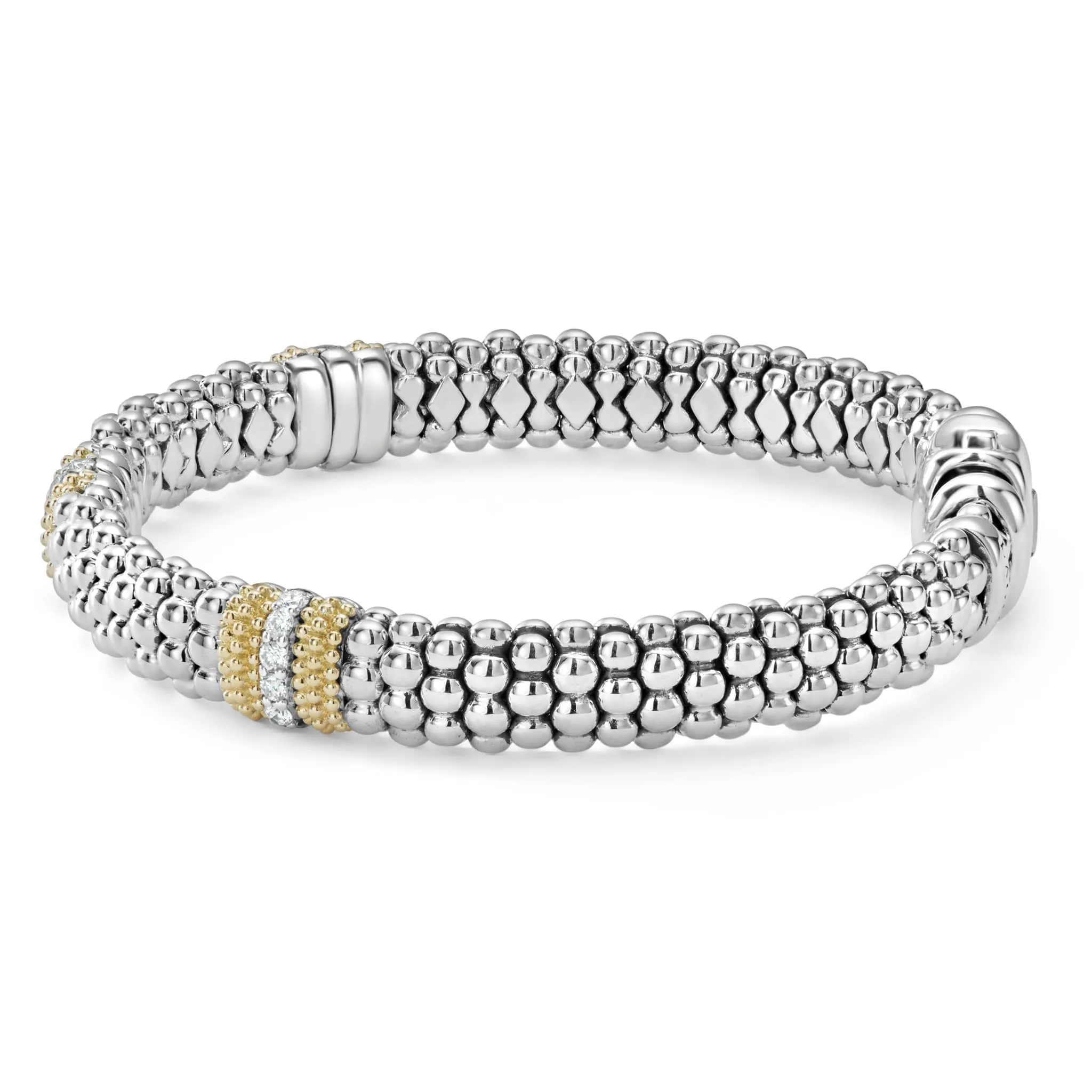 Caviar Lux Three Station Diamond Caviar Bracelet | 9mm