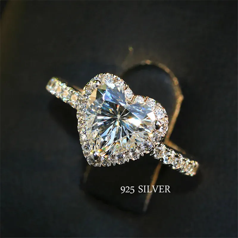 CC Heart Rings for Women Silver Color Wedding Engagement Bridal Jewelry Cubic Zirconia Stone