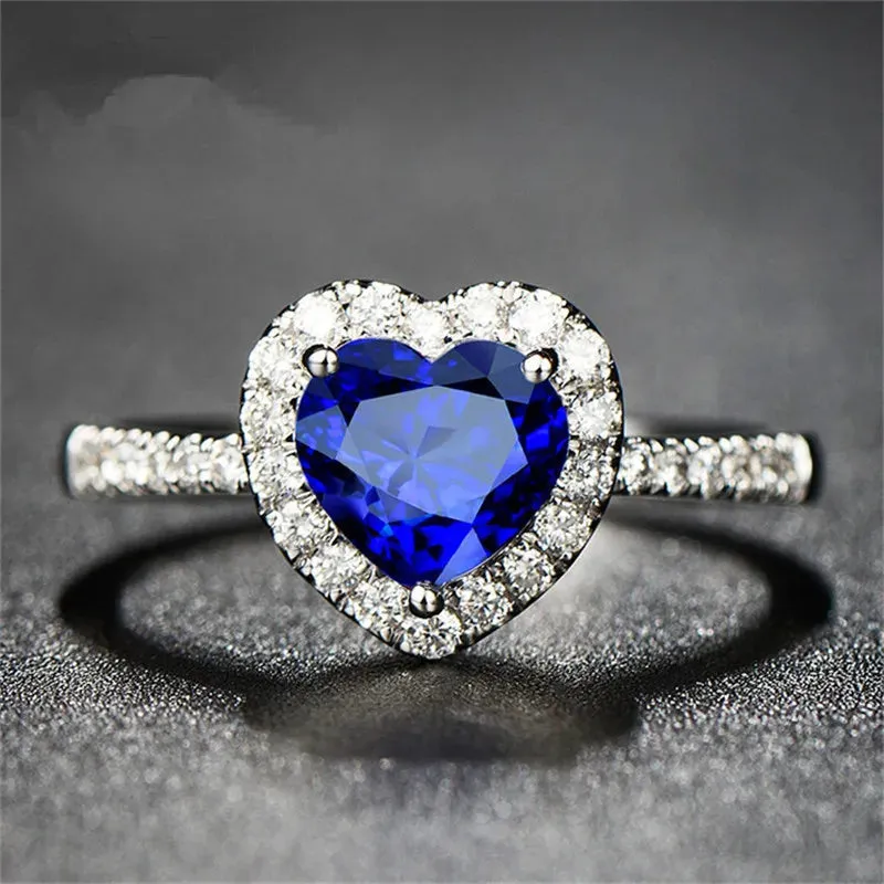 CC Heart Rings for Women Silver Color Wedding Engagement Bridal Jewelry Cubic Zirconia Stone