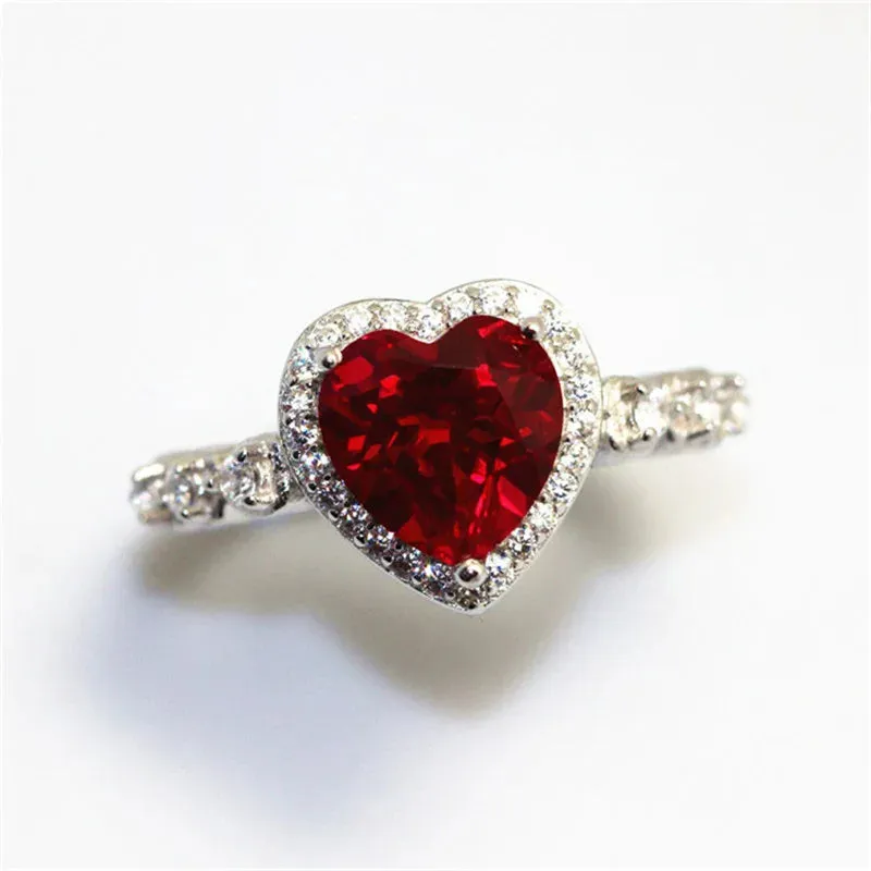 CC Heart Rings for Women Silver Color Wedding Engagement Bridal Jewelry Cubic Zirconia Stone