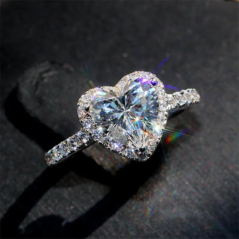 CC Heart Rings for Women Silver Color Wedding Engagement Bridal Jewelry Cubic Zirconia Stone
