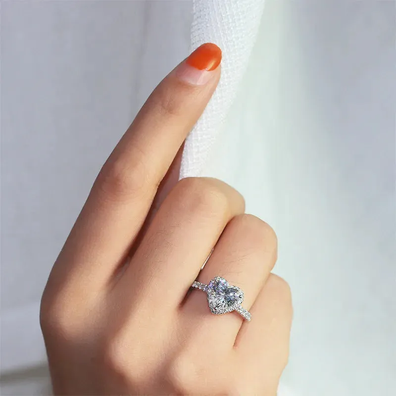 CC Heart Rings for Women Silver Color Wedding Engagement Bridal Jewelry Cubic Zirconia Stone