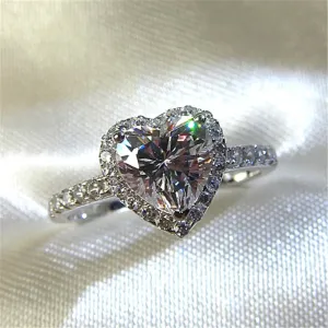 CC Heart Rings for Women Silver Color Wedding Engagement Bridal Jewelry Cubic Zirconia Stone