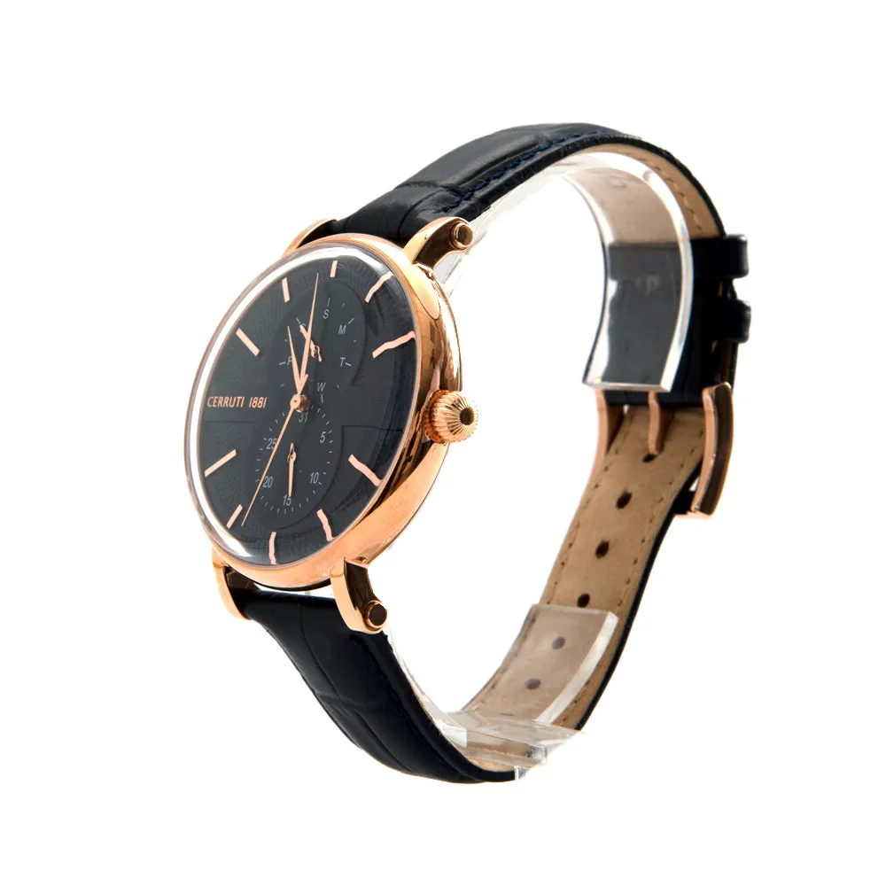 Cerruti Men's Watch With Blue Dial And Blue Leather Strap