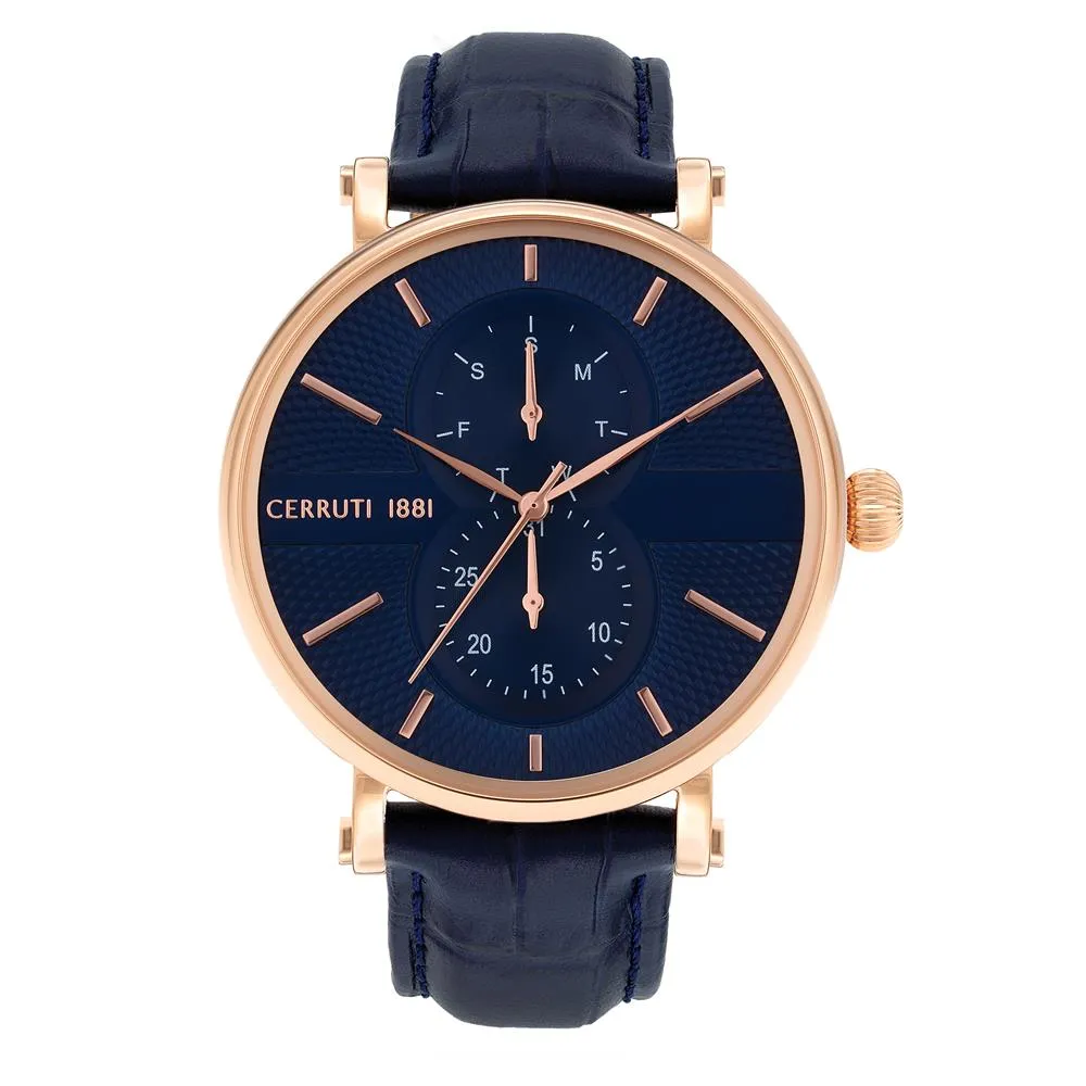 Cerruti Men's Watch With Blue Dial And Blue Leather Strap