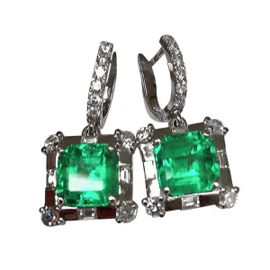 Certified 10.77 Carat Colombian Emerald Diamond Earrings 18K