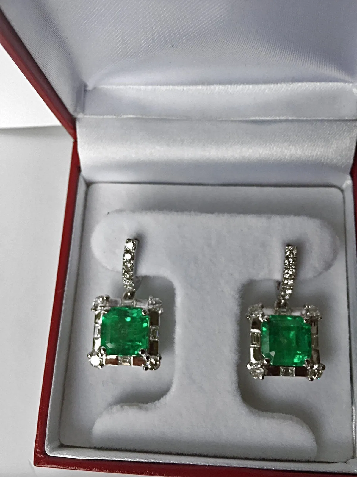 Certified 10.77 Carat Colombian Emerald Diamond Earrings 18K