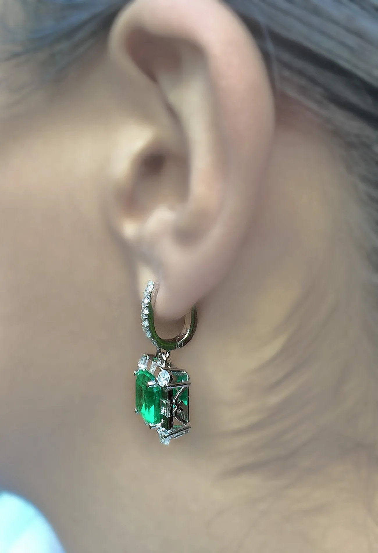 Certified 10.77 Carat Colombian Emerald Diamond Earrings 18K