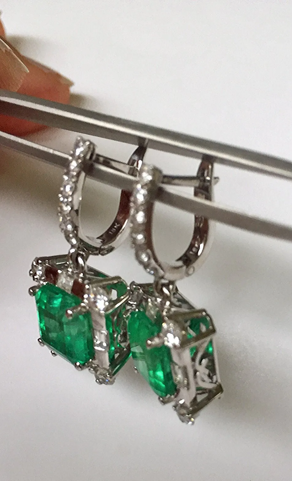 Certified 10.77 Carat Colombian Emerald Diamond Earrings 18K