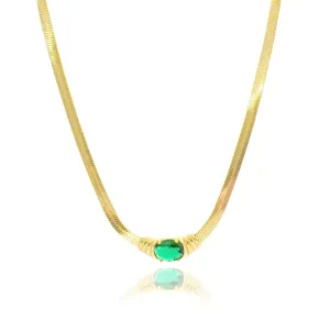 CHARLOTTE GREEN JEWEL SNAKE CHAIN NECKLACE