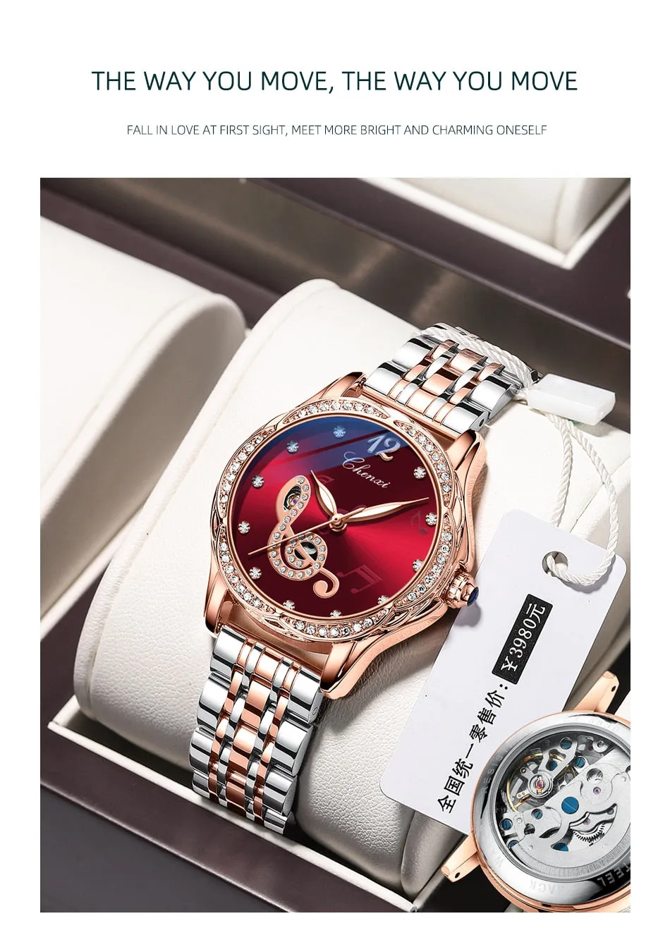 CHENXI Fashion Women Skeleton Watches Luxury Brand Mechanical Automatic Watch Stainless Steel Business Waterproof Wrist Watches