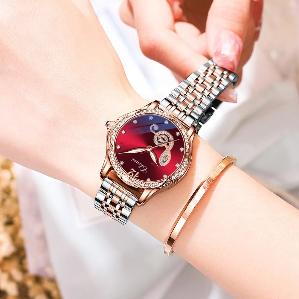 CHENXI Fashion Women Skeleton Watches Luxury Brand Mechanical Automatic Watch Stainless Steel Business Waterproof Wrist Watches