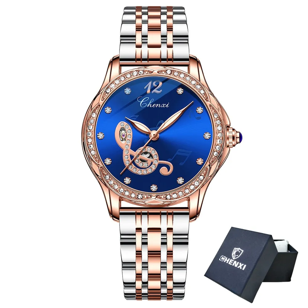 CHENXI Fashion Women Skeleton Watches Luxury Brand Mechanical Automatic Watch Stainless Steel Business Waterproof Wrist Watches