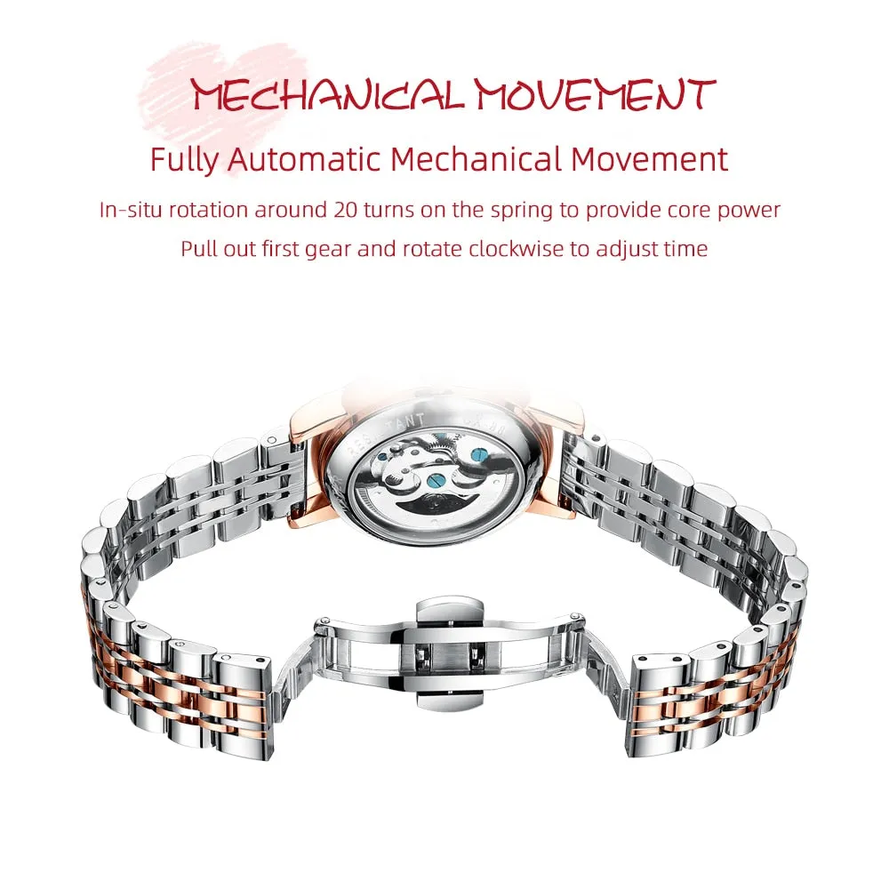 CHENXI Fashion Women Skeleton Watches Luxury Brand Mechanical Automatic Watch Stainless Steel Business Waterproof Wrist Watches