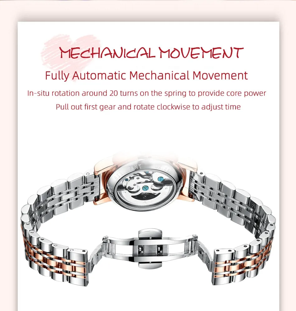 CHENXI Fashion Women Skeleton Watches Luxury Brand Mechanical Automatic Watch Stainless Steel Business Waterproof Wrist Watches