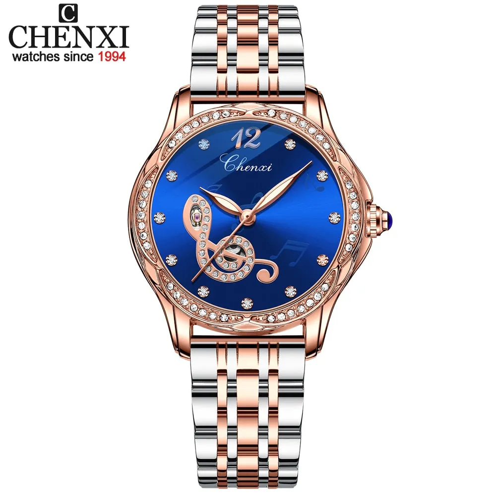 CHENXI Fashion Women Skeleton Watches Luxury Brand Mechanical Automatic Watch Stainless Steel Business Waterproof Wrist Watches